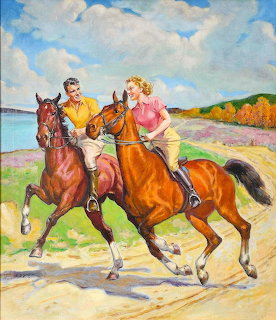 Couple Racing on Horseback