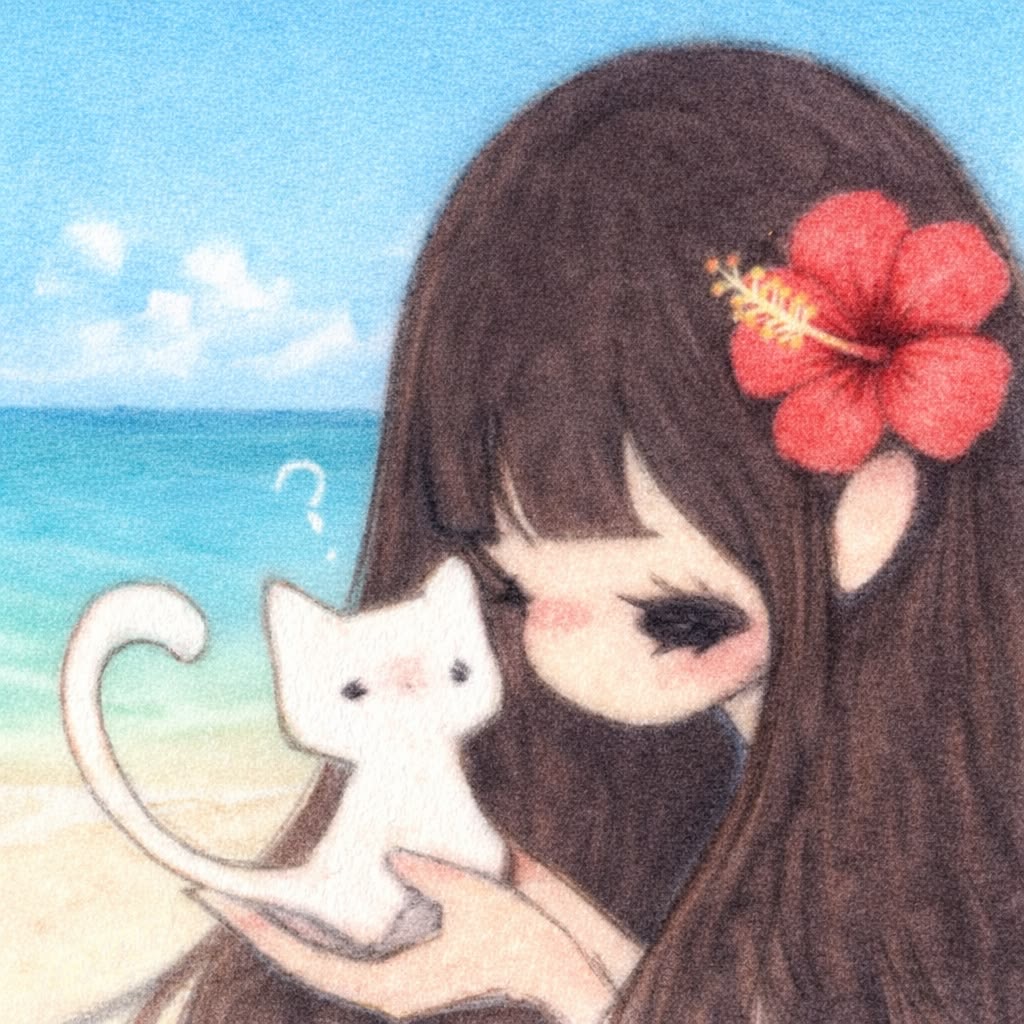 Girl with Cat on Beach