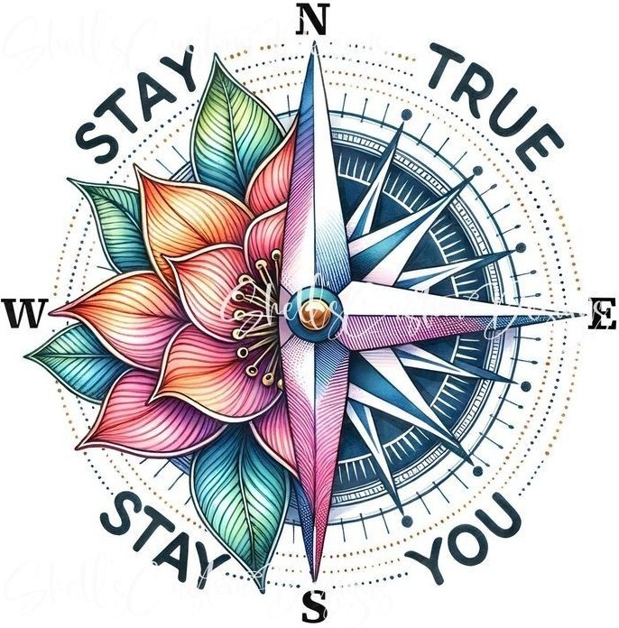 Watercolor Compass with Flowers