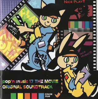 Colorful anime-style poster with two cat-eared characters, film strips, stars, and graphic patterns