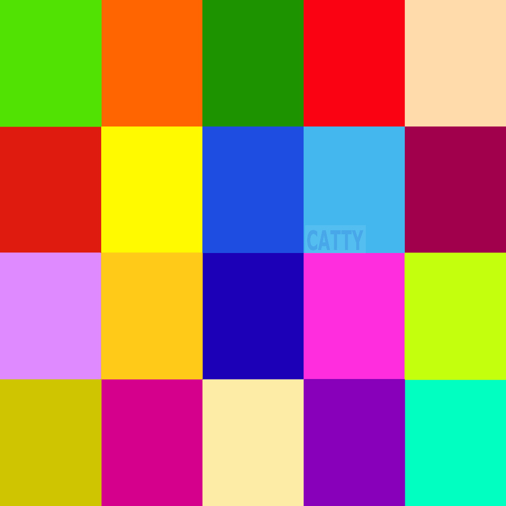 Grid of 20 brightly colored squares in various hues arranged in rows