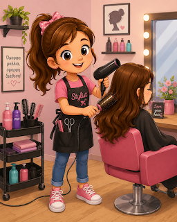 Girl Hairdresser Styling Hair