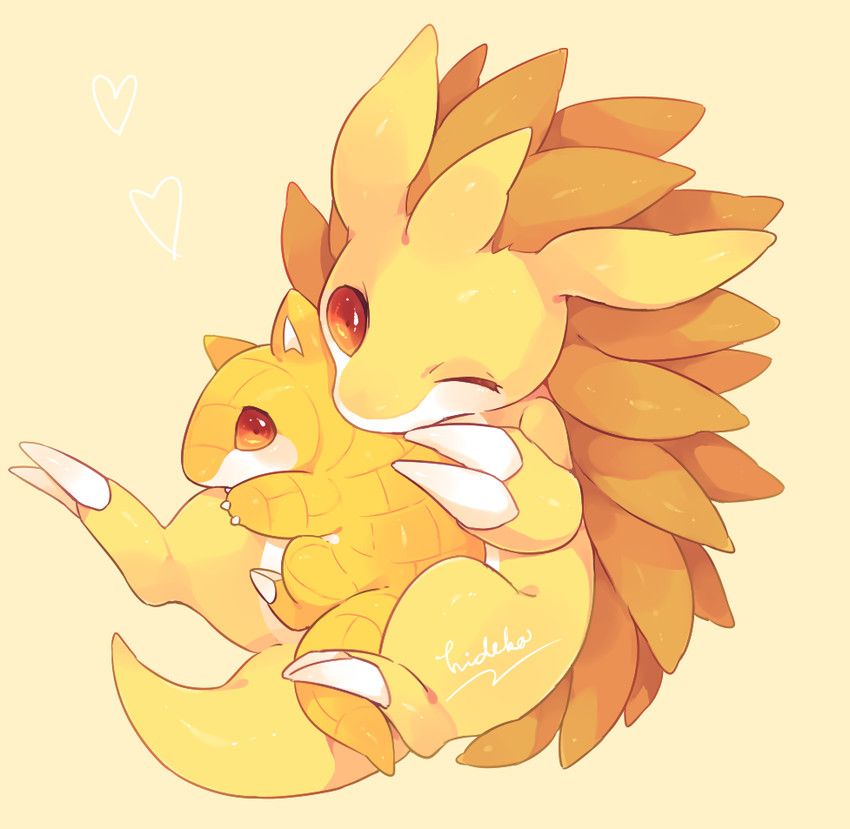 Sandslash Pokémon character illustration with orange spikes and yellow body in curled position