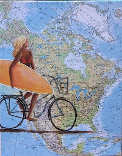 Surfer Girl on Map Collage