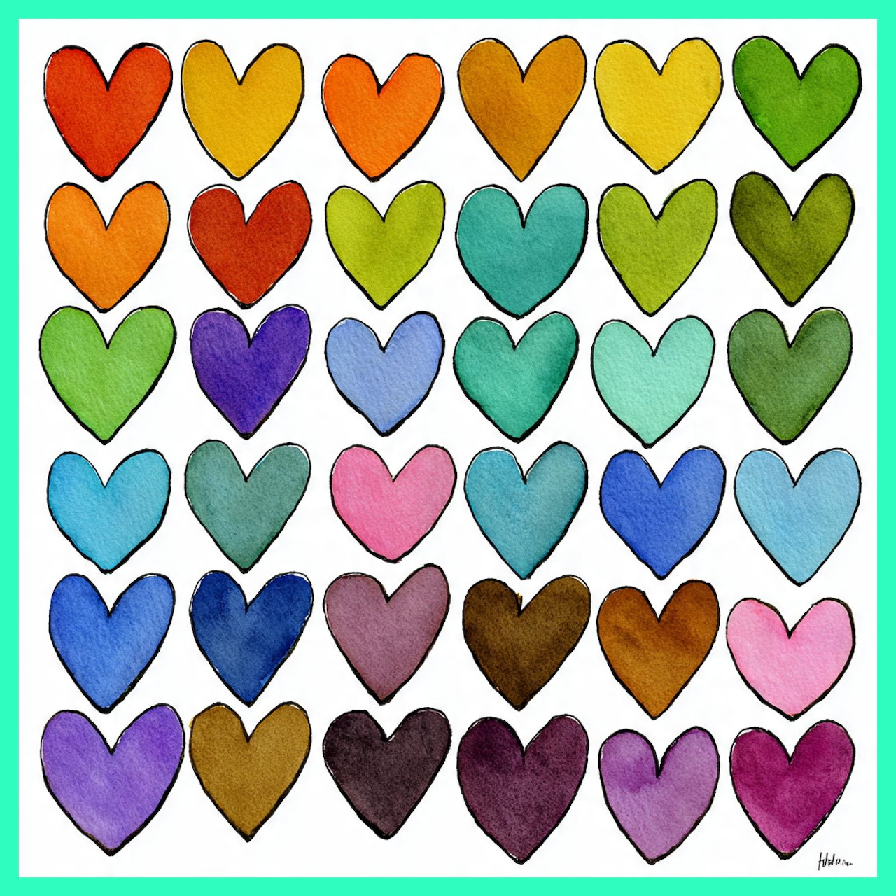 Watercolor Hearts Grid