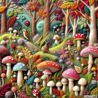 Embroidered Forest Mushrooms