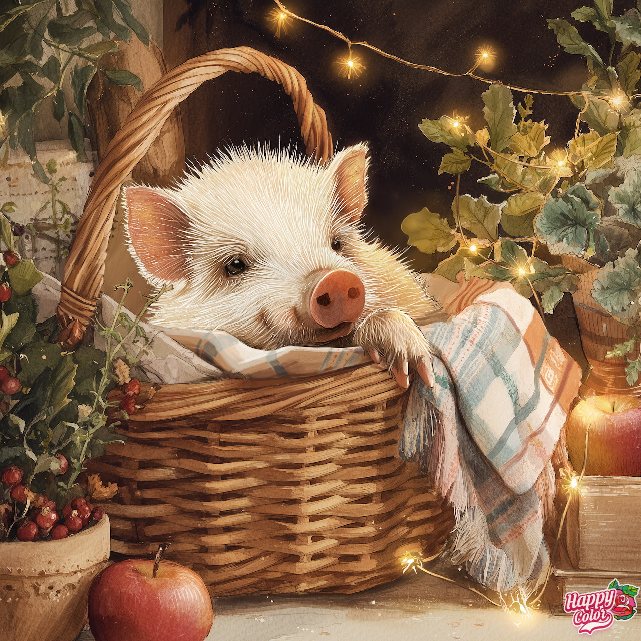 Piglet in Wicker Basket