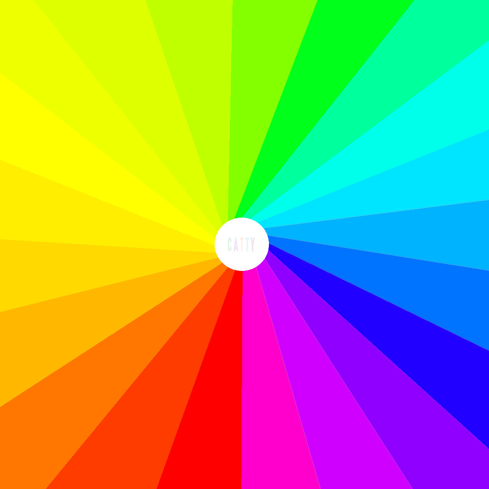 Radial rainbow sunburst pattern with colors radiating from white center in geometric wedges