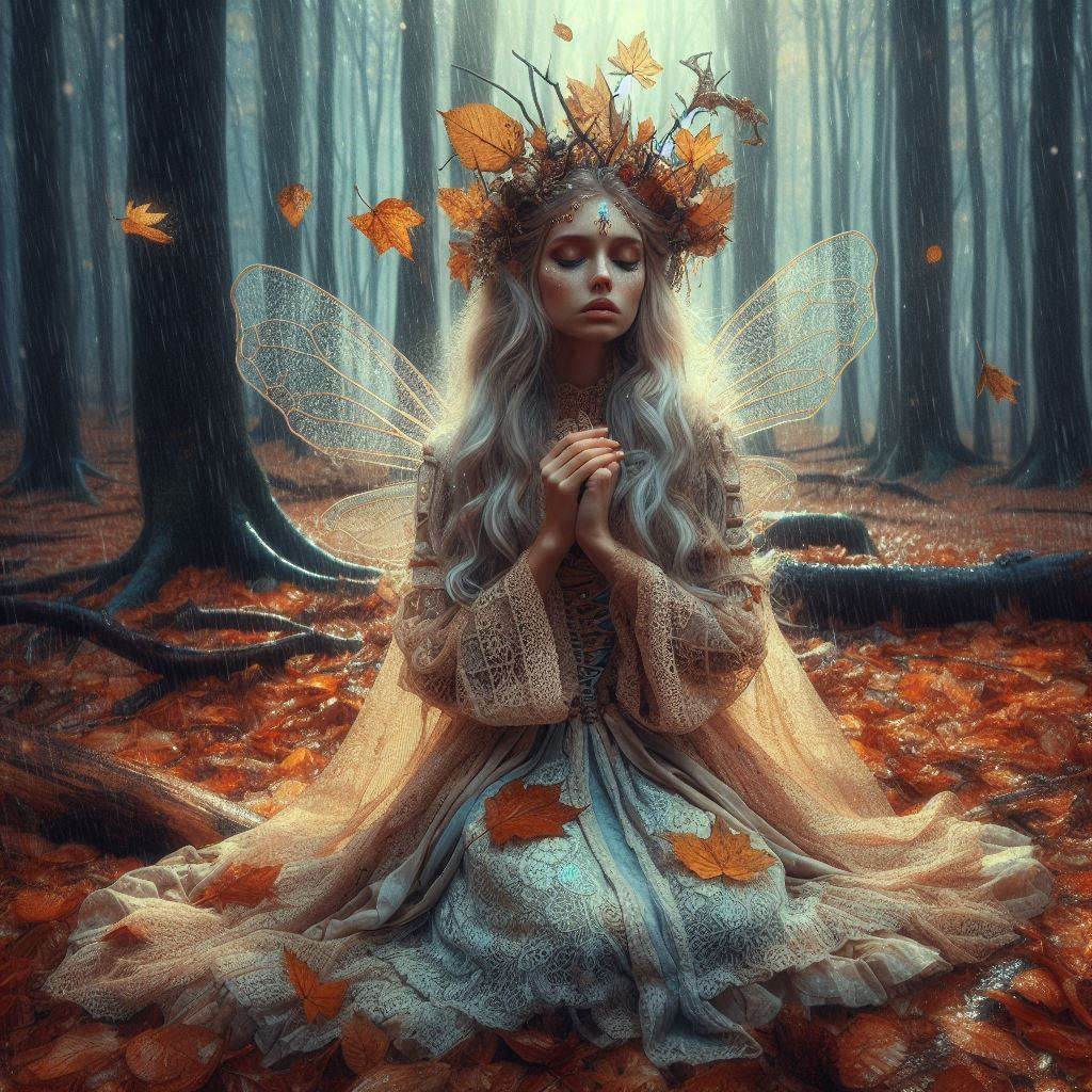 December Fairy in Autumn Forest