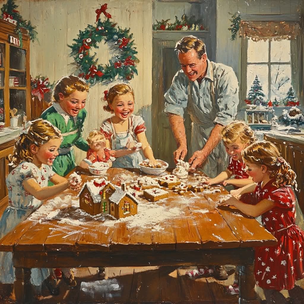Family Baking Christmas Cookies