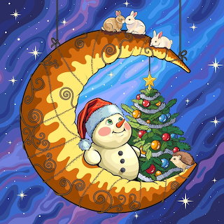 Snowman on Crescent Moon Christmas