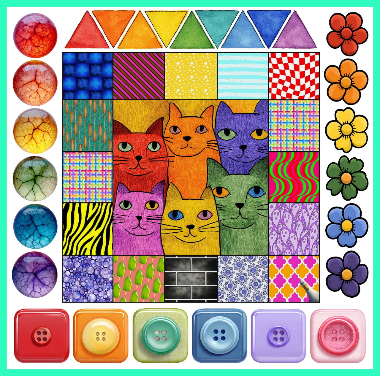Colorful Patchwork Cats
