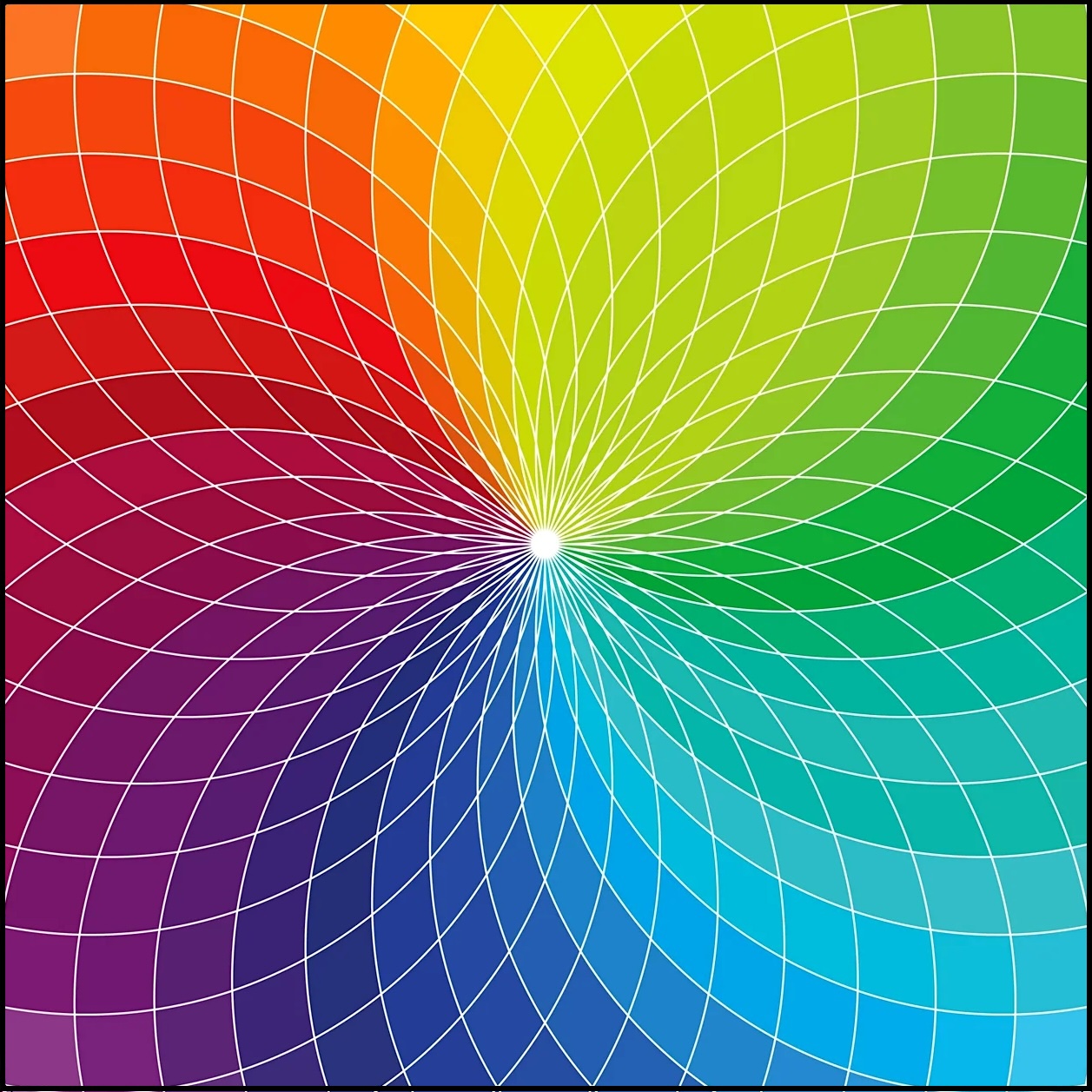 Radial color wheel showing rainbow spectrum in geometric diamond grid pattern