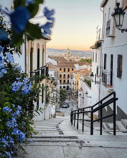 Spanish Hillside Street at Sunset