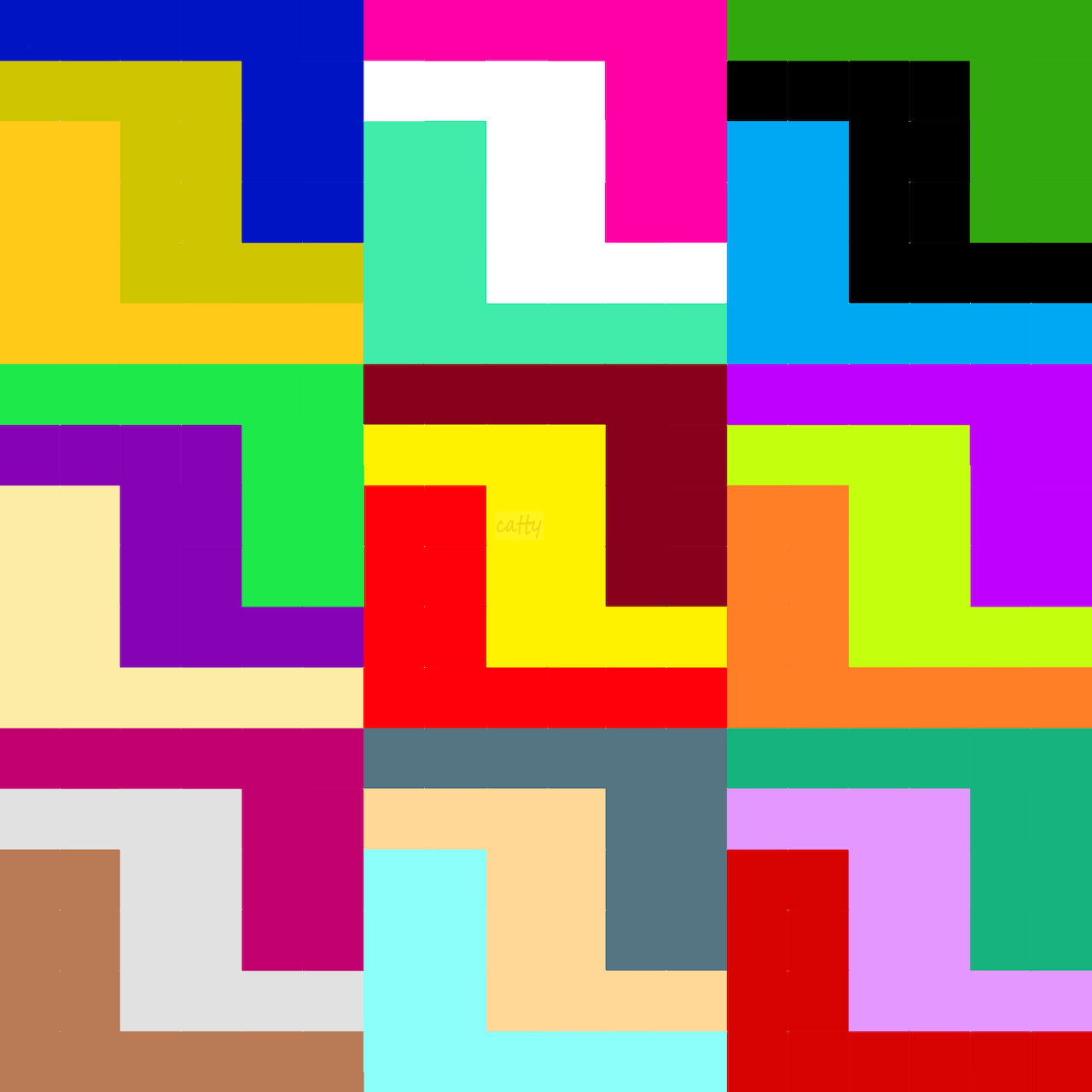 Abstract pattern of interlocking colorful geometric blocks in bright colors