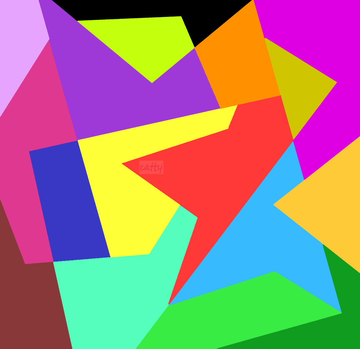 Abstract geometric composition with overlapping colorful triangles and polygons in vibrant hues