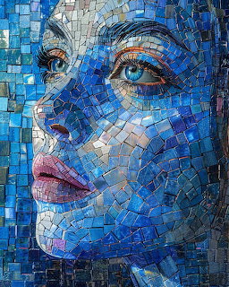 Blue Mosaic Woman Portrait