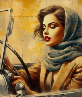 Vintage Woman Driving Car
