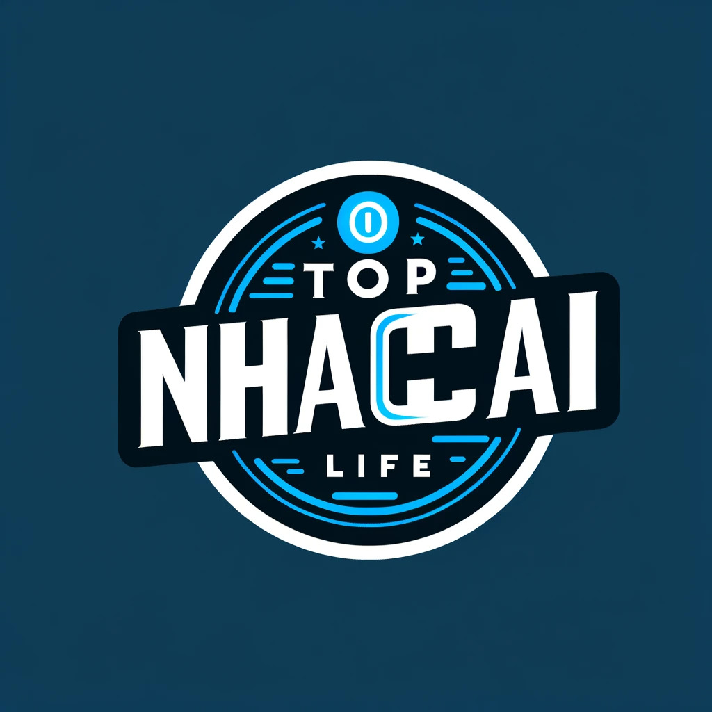 Circular blue logo with bold white text on a dark blue background
