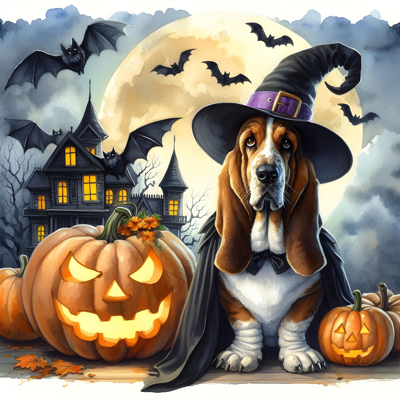 Basset Hound Halloween Witch