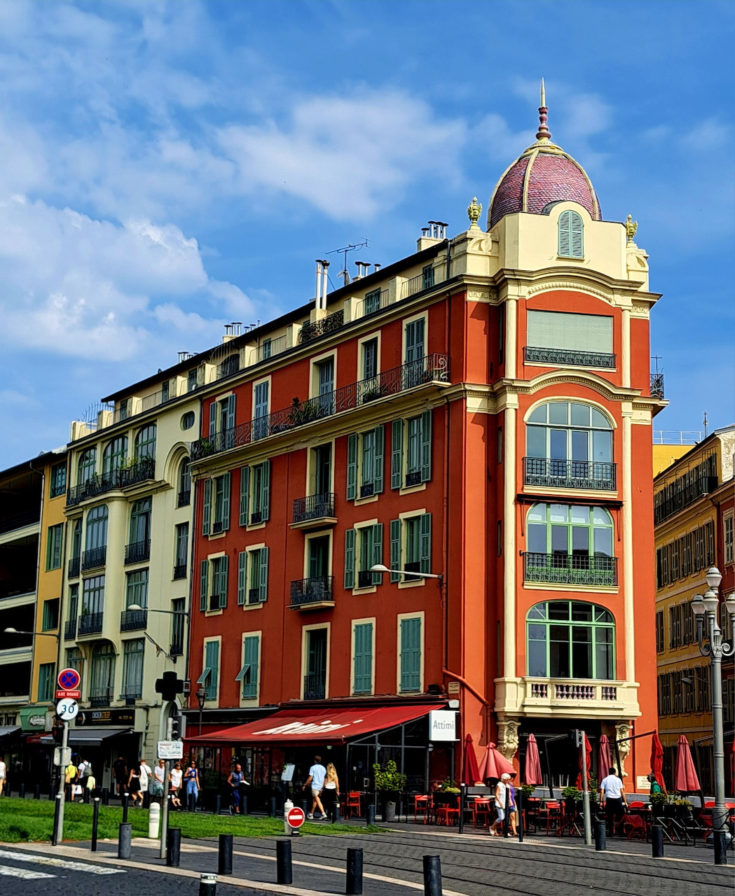 Brightly painted multicolored house with vivid facade