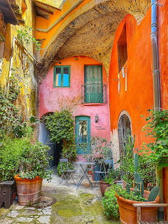 Colorful French Village Courtyard