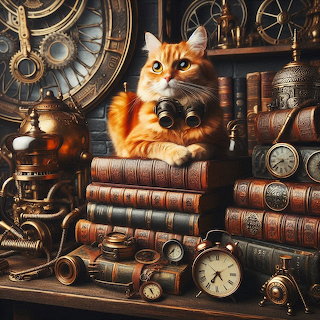 Steampunk Cat with Books