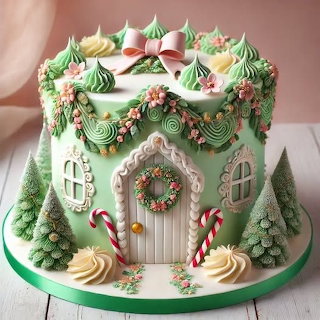 Mint Green Christmas House Cake
