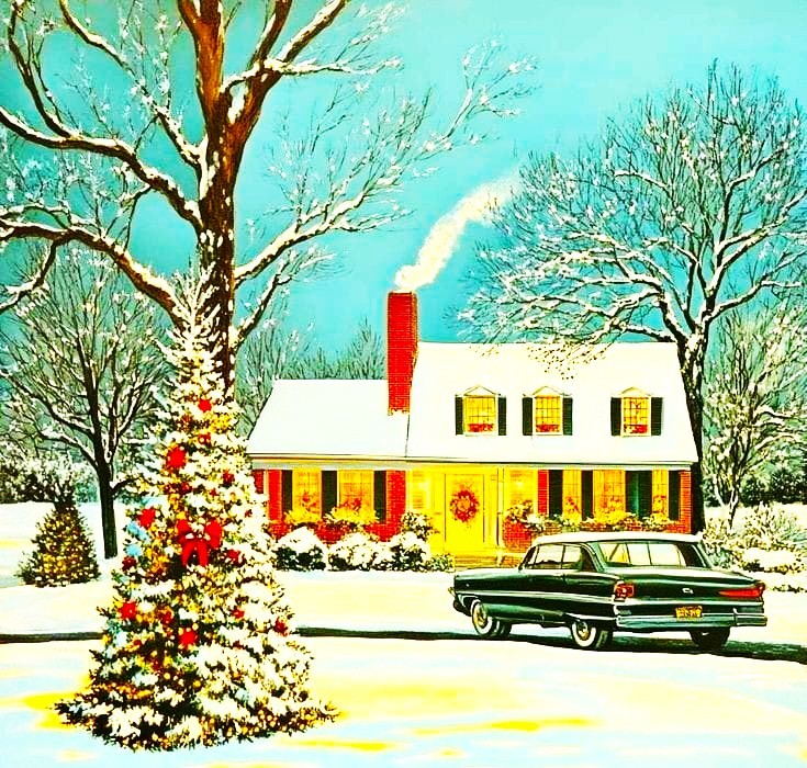Christmas House Winter Scene