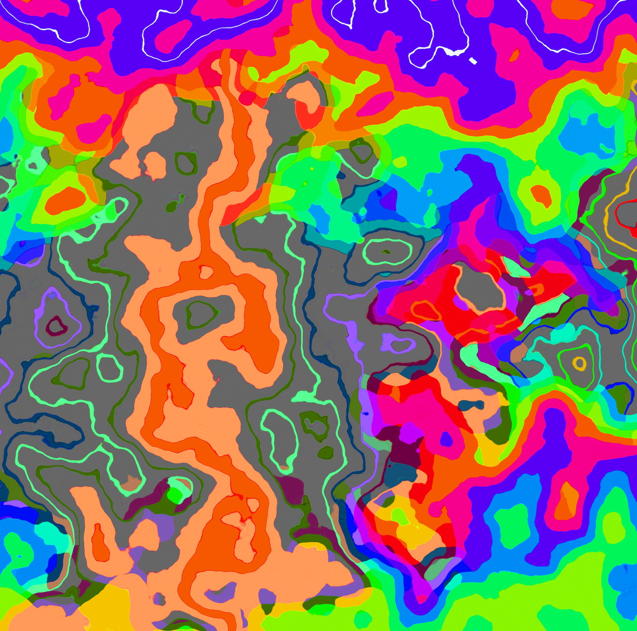 Colorful abstract pattern with wavy neon contour shapes and gray areas