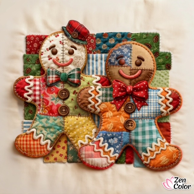 Patchwork Gingerbread Couple