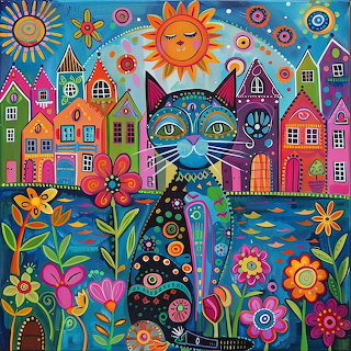 Whimsical Folk Art Cat