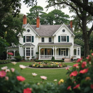 White Colonial House Garden