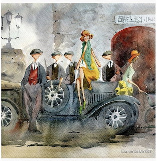 Vintage Car with Elegantly Dressed People