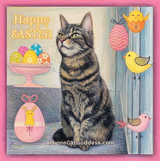 Easter Cat with Decorated Eggs