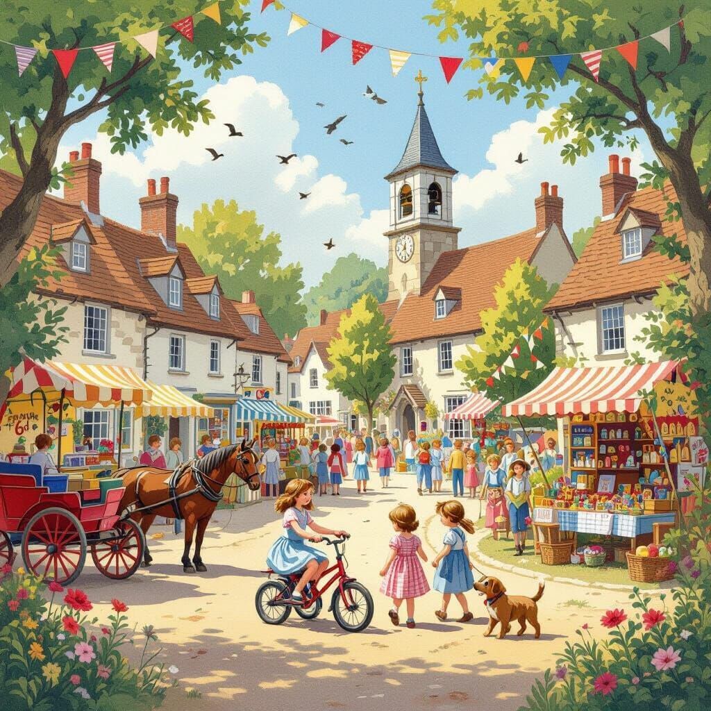 Village Market Square Scene