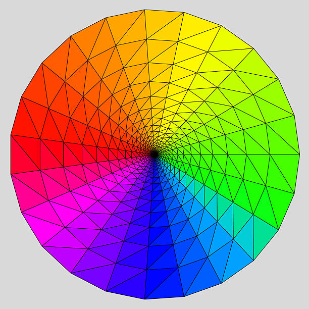 Circular rainbow color wheel with geometric triangular pattern radiating from center through full spectrum of colors