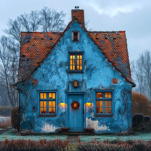 Blue Cottage at Dusk