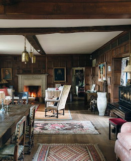 Cozy living room with sofa and warm lighting