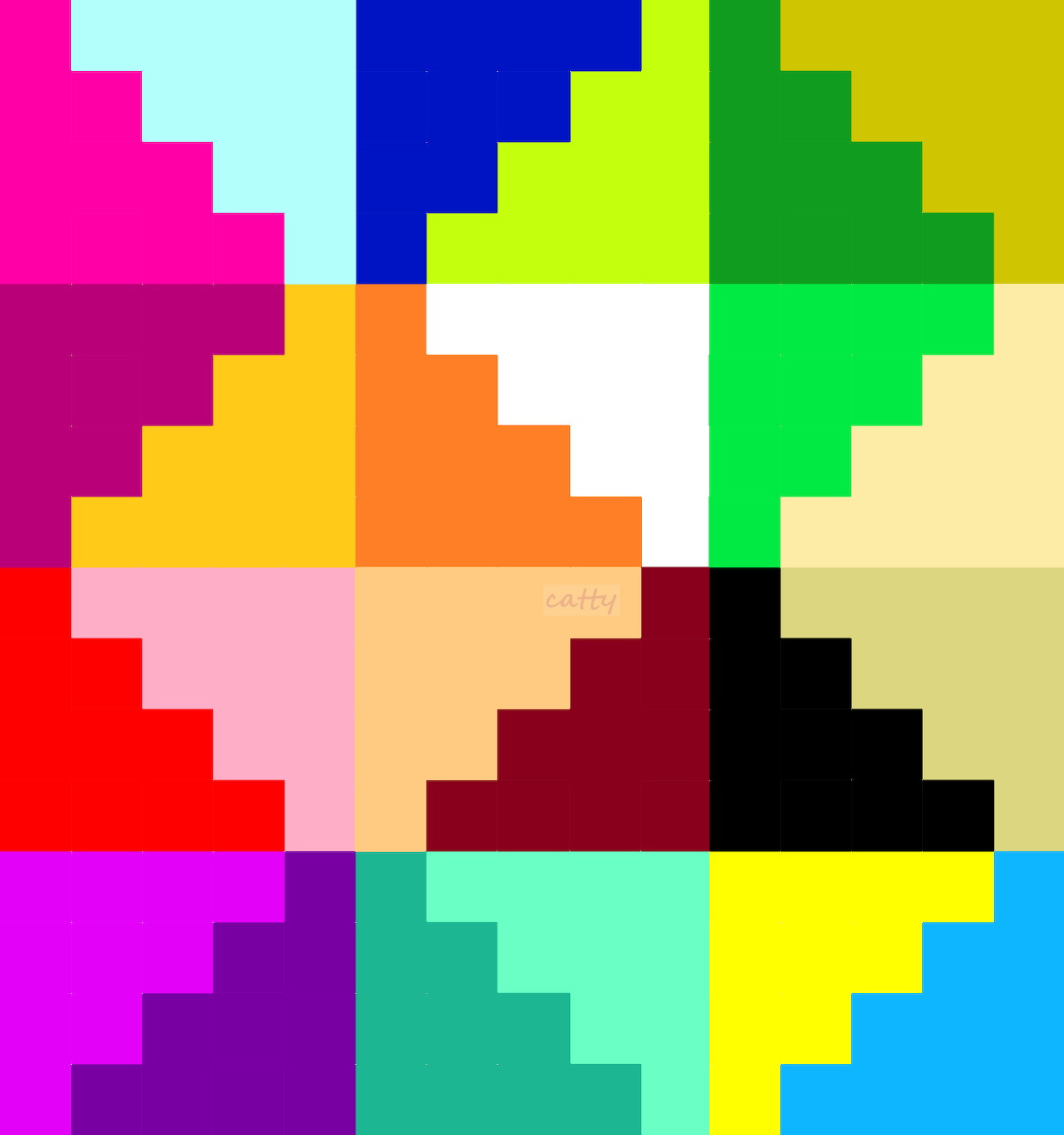 Colorful pixelated square grid with rainbow colors in geometric blocks
