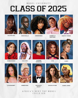 Grid of 15 female model portraits with names labeled, titled Model University Class of 2025