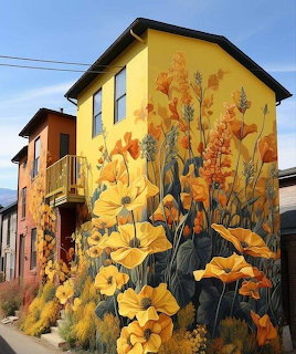 Floral Mural on Yellow Building