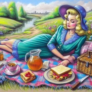 Woman Riverside Picnic