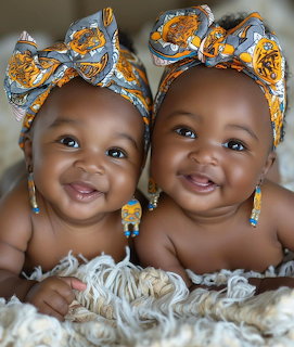 Smiling Twin Babies in Headwraps