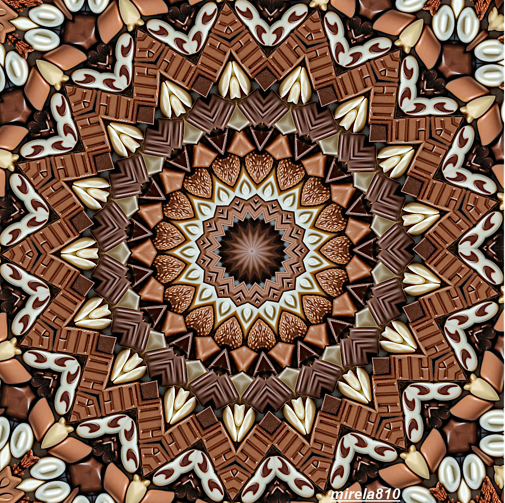 Intricate brown and cream mandala with circular geometric symmetry