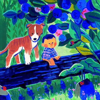 Child and Dog in Garden