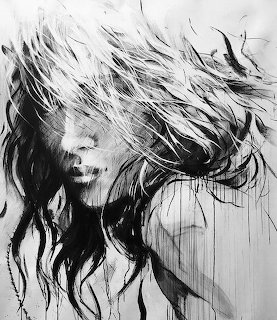 Woman with Windblown Hair Drawing