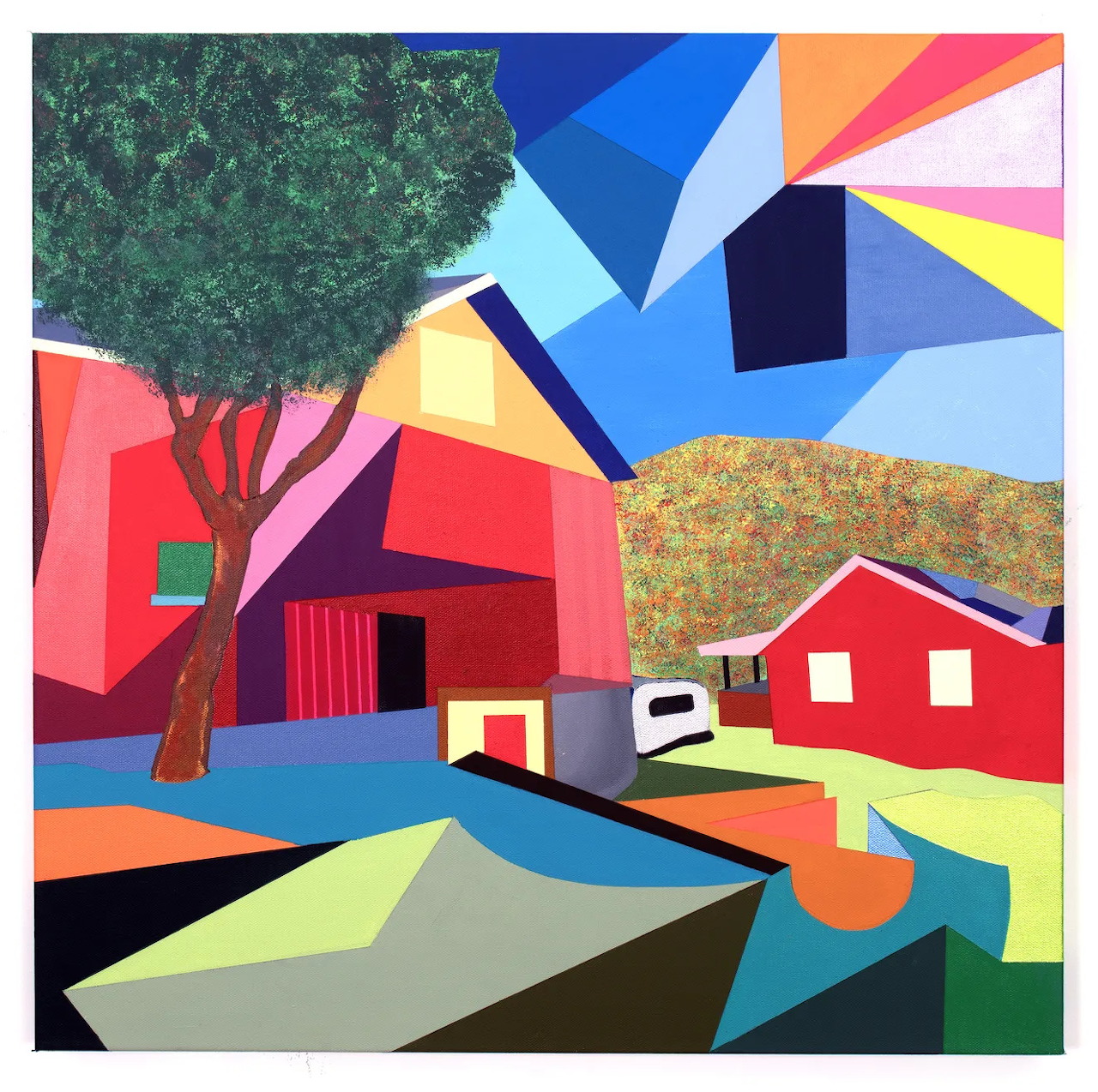 Abstract Red Barns