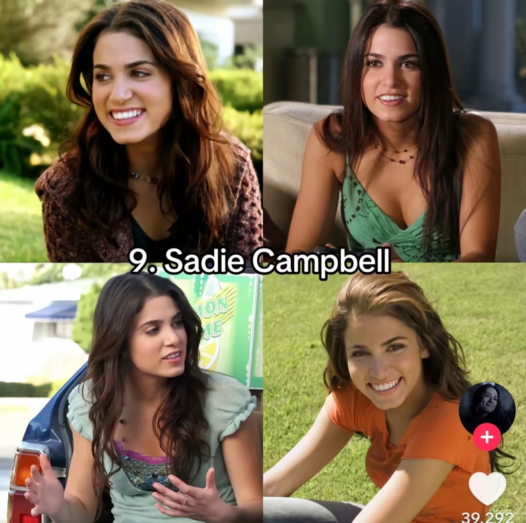 Four portrait photos of a woman with long dark hair in various casual outfits and settings