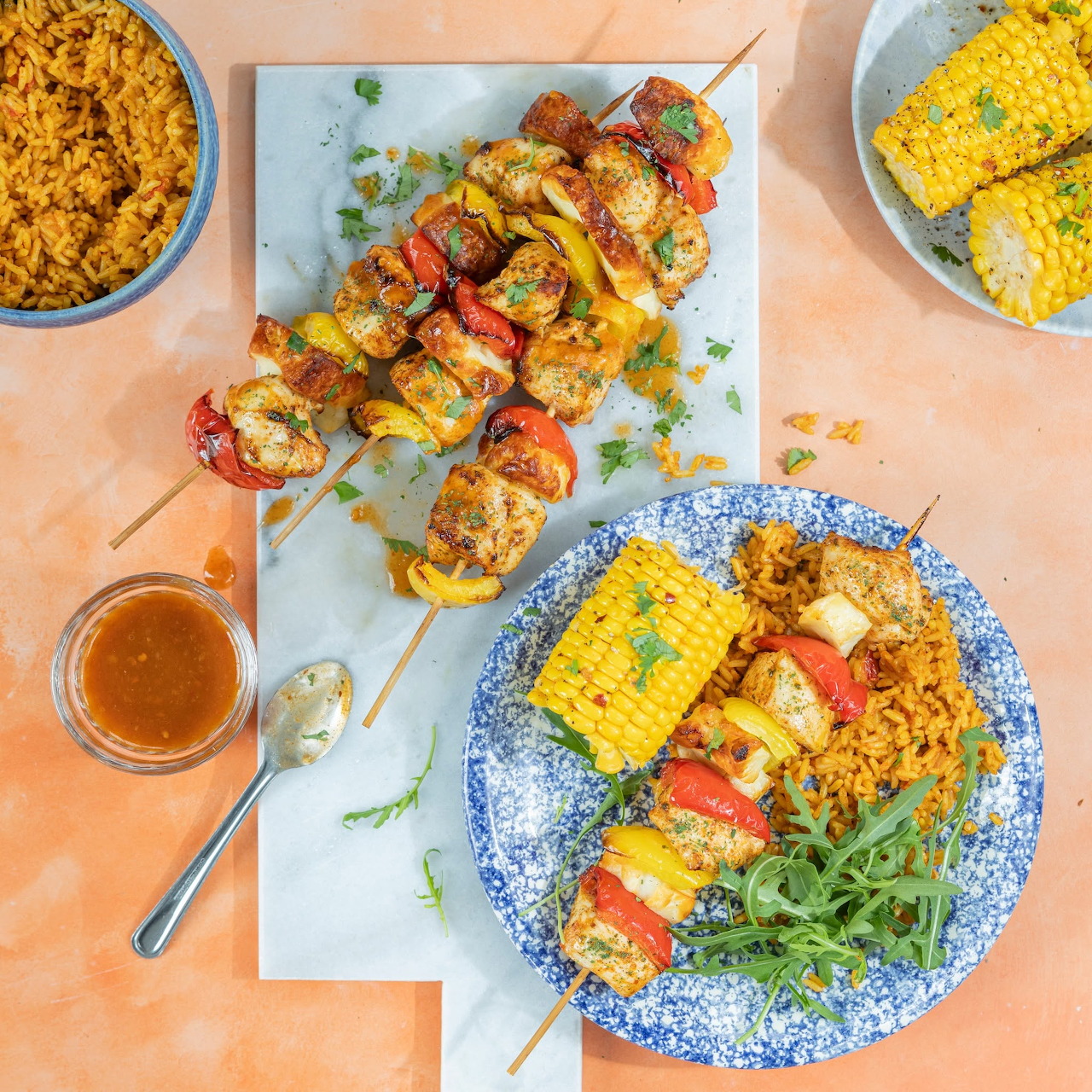 Grilled Skewers and Corn